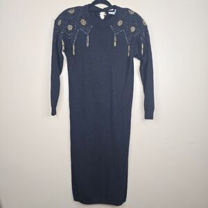 DESTINEE vintage FORMAL BEADED SWEATER DRESS Lambs Wool & Angora Rabbit size M